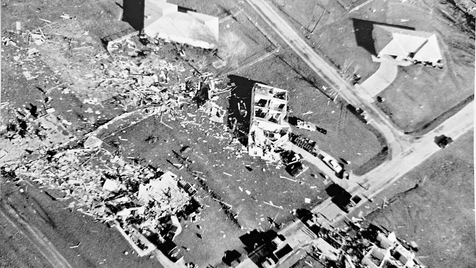Commercial building and roof damage after a tornado